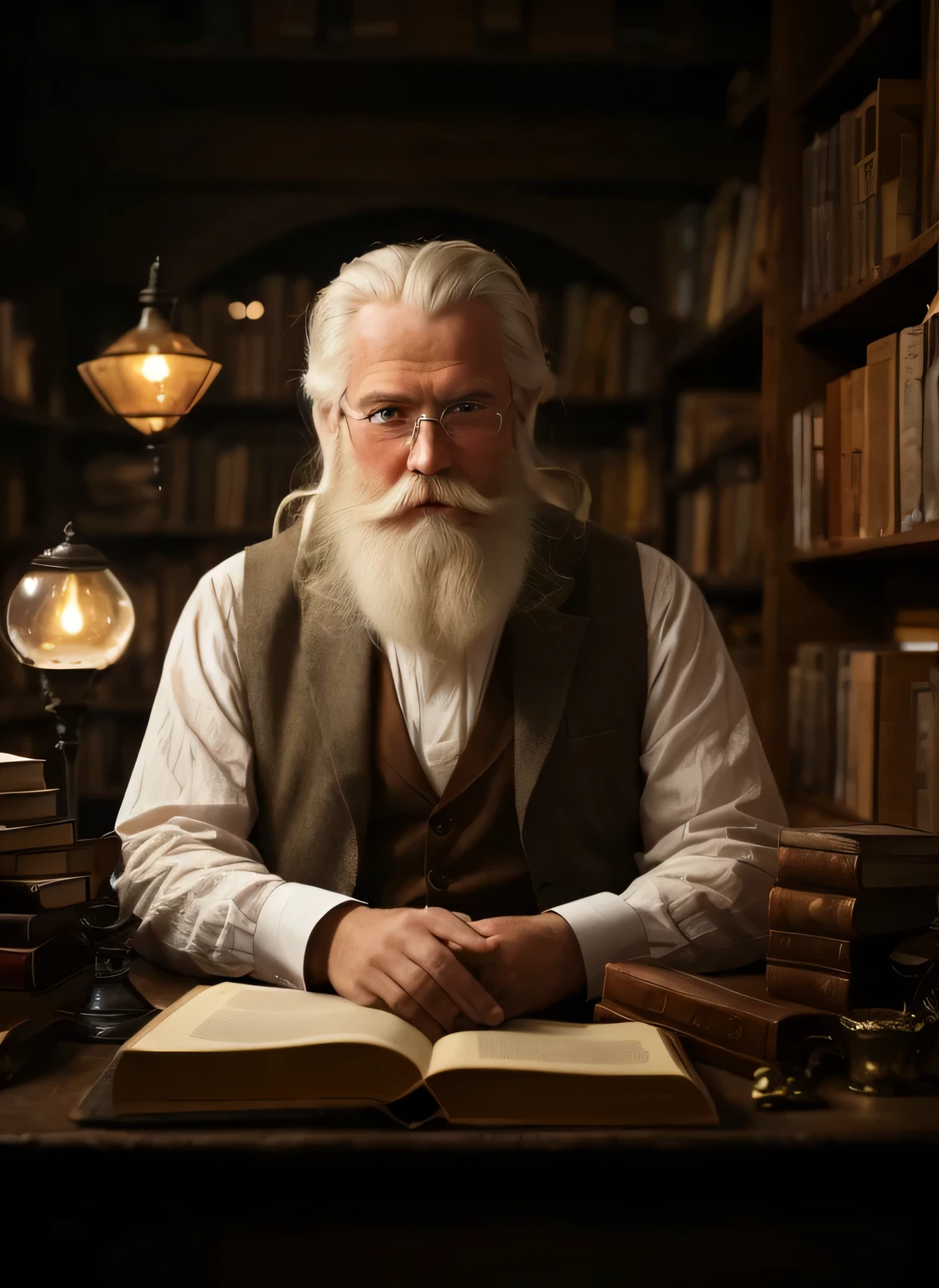 there is a man standing with a book, foto ainda, barba e cabelo brancos arrumados, long cabelos brancos e barba branca, assistant standing in front of the table, cabelos brancos e barba branca, Diretor: Aleksander Gierymski, longa barba branca, barba branca completa, longos cabelos brancos e barba, barba branca curta, Diretor: Edwin Georgi, homem bonito