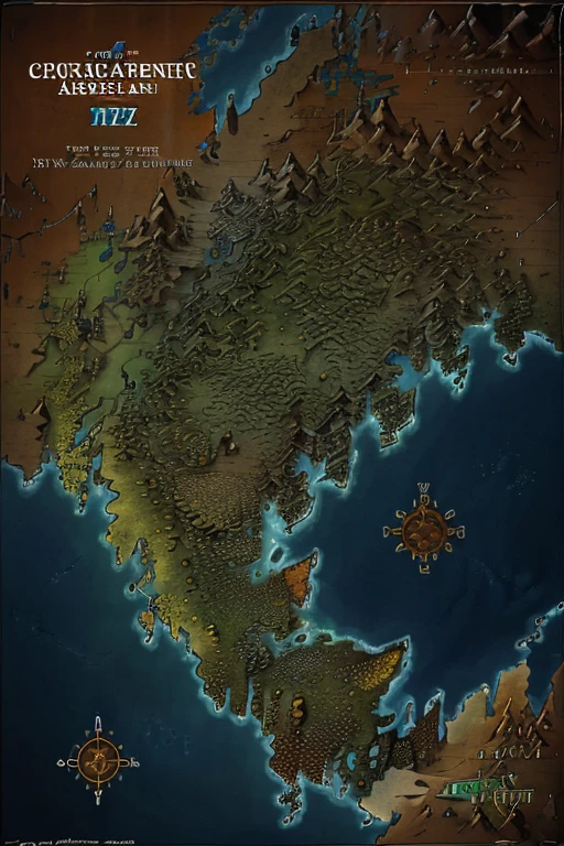 map of a fantasy  continent, with colorations representing biomes, the west zone must have mainly glaciers and granite plateaus and the east zone must be mainly hot desert, ,the most present biome must be the temperate deciduous forest biome , 4k, ultra HD