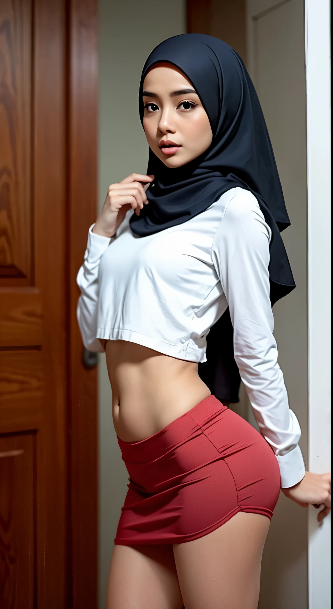 ((HIJAB MALAY GIRL)), SKINNY, FLAT CHEST, MINI SKIRT, HUGE WIDE BUTT, SKINNY, FLAT CHEST