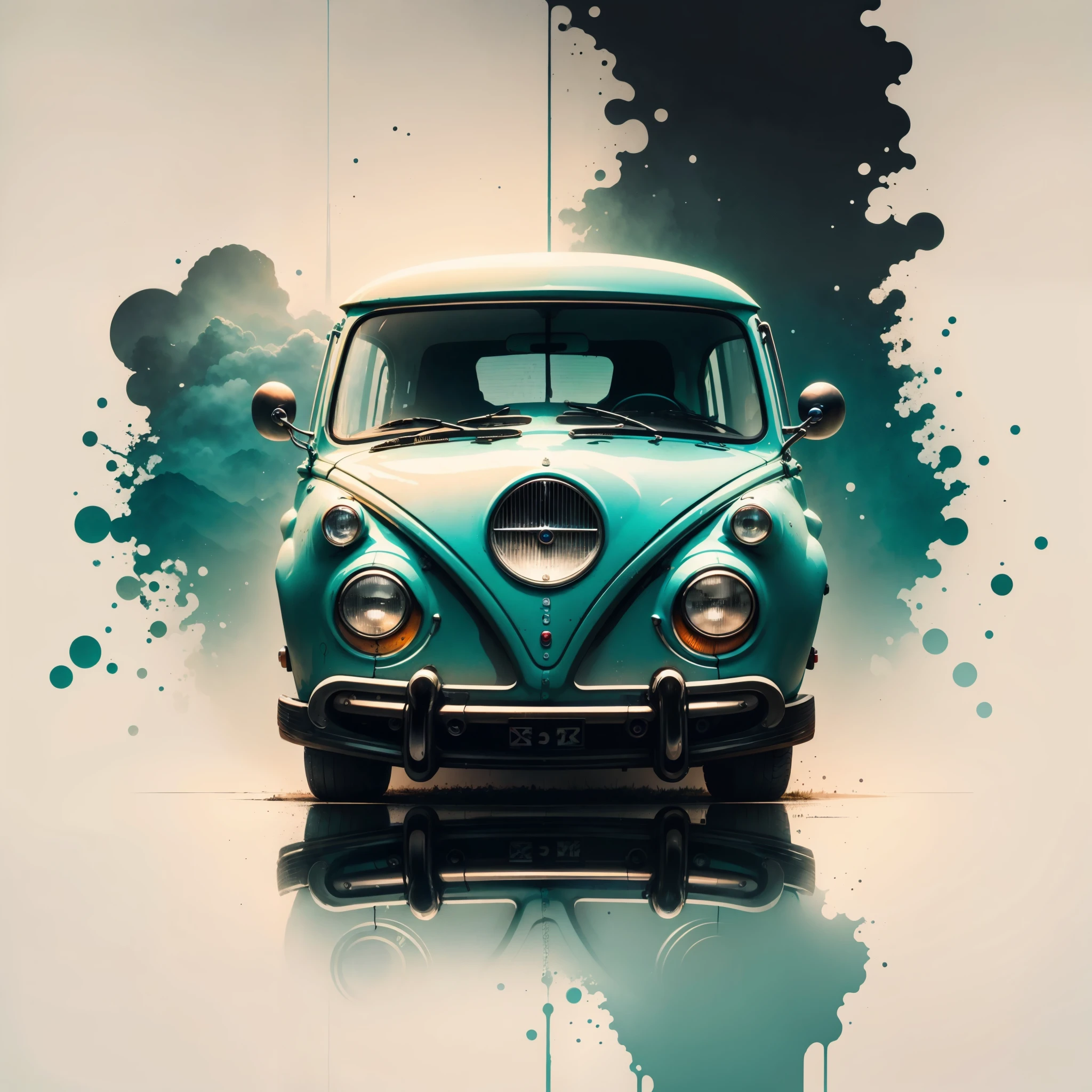 Obra maestra, hiper realista, raw, 8k, estilo futurista, detallado, Hi-Def, un primer plano de un coche blanco con ruedas enormes sobre un fondo negro, pintado digitalmente,arte digital!!, coche de rally, cuerpo ancho, fondo de noche con lluvia y nieve