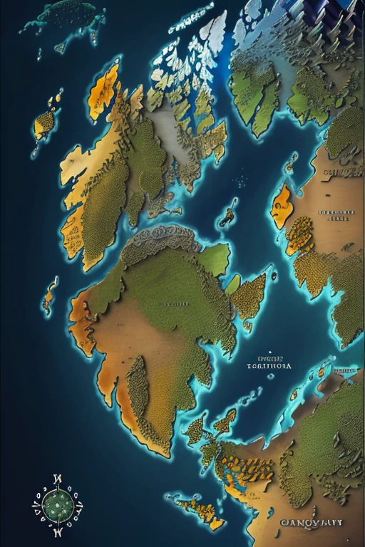 map of a continent, with colorations representing biomes, the west zone must have mainly glaciers and granite plateaus and the east zone must be mainly hot desert, in addition to this the most present biome must be the temperate deciduous forest biome ,4k,hiper detailed