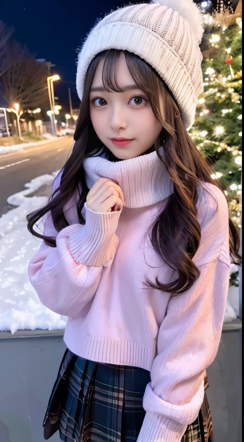 rampant beauty of the winter,outdoors,park,night sky ADDCOMM
ADDCOL
ADDCOL blue moon
ADDROW snow
ADDCOL snowing
ADDCOL snowing
ADDROW pink primula flowers
ADDCOL 1girl,long hair,black hair,swept bangs:1.3,green eyes,mole under left eye:1.3,black pupils,medium breasts,pink heart hair accessory,winter clothes,sweater,beanie hat,long sleeves,scarf,turtleneck,sleeves past wrists,ribbed sweater
ADDCOL
ADDROW pink primula flowers
ADDCOL 1girl,pleated skirt
ADDCOL
 (masterpiece:1.2), (best Quality:1.2)