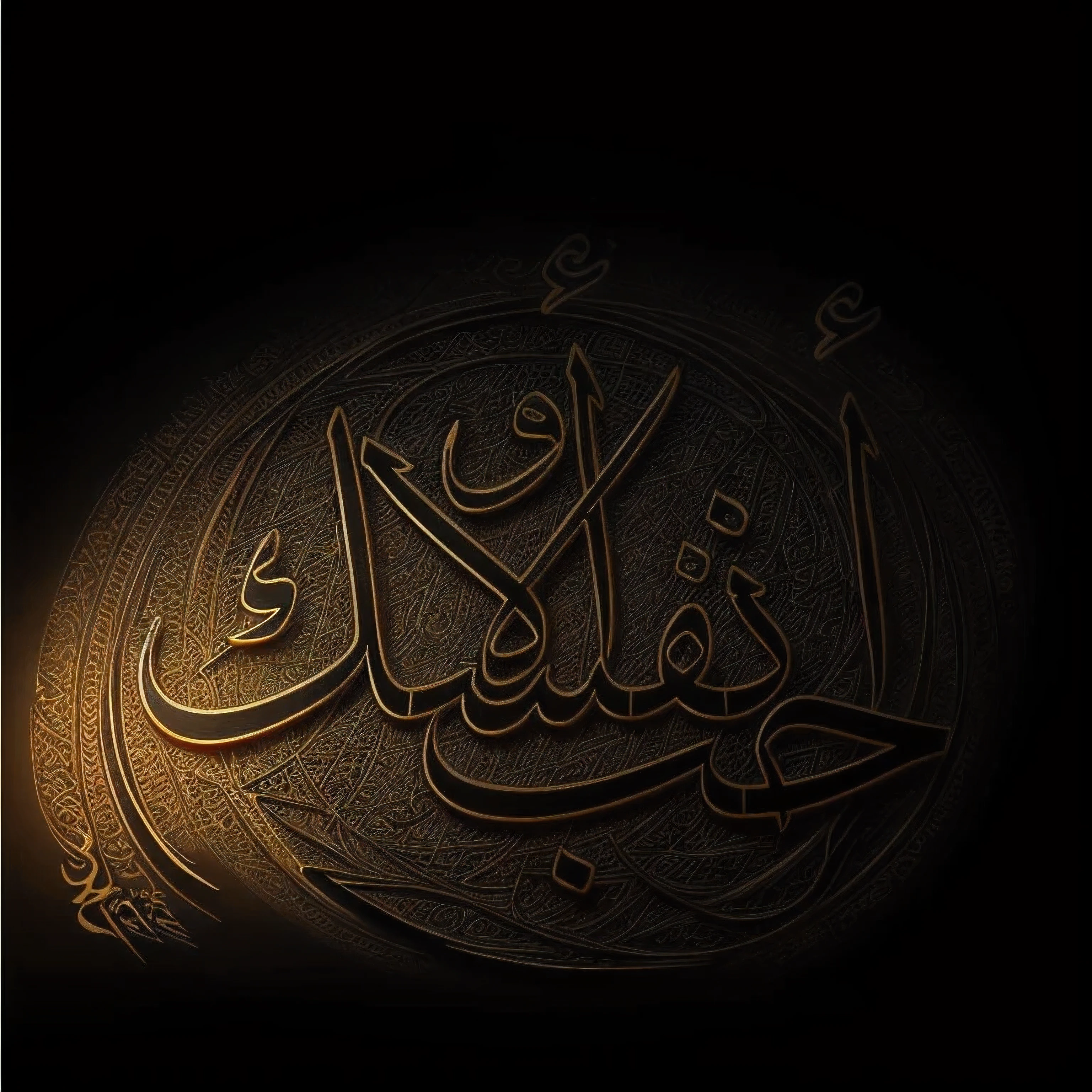 arabic caligraphy in goldish color on black marbal texture