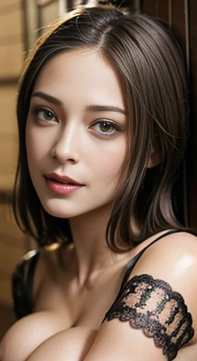 ((Best quality, 8k, whole body, Masterpiece :1.3)), Sharp focus :1.2, A pretty woman with perfect figure :1.4, Slender abs :1.2, ((Dark brown hair, E-cup of breasts :1.4)), (wearing white button up shirt, no bra, Jean :1.1), City street:1.2, Highly detailed face and skin texture, Detailed eyes, Double eyelid, white skin, enhanced tits tufts, (A hyper-realistic), (highly detailed), A smile, natural breasts, soft areolas, topless, Puffy areolas, puffy nipples, detailed areolas, detailed nipples, light colored areolas, light colored nipples