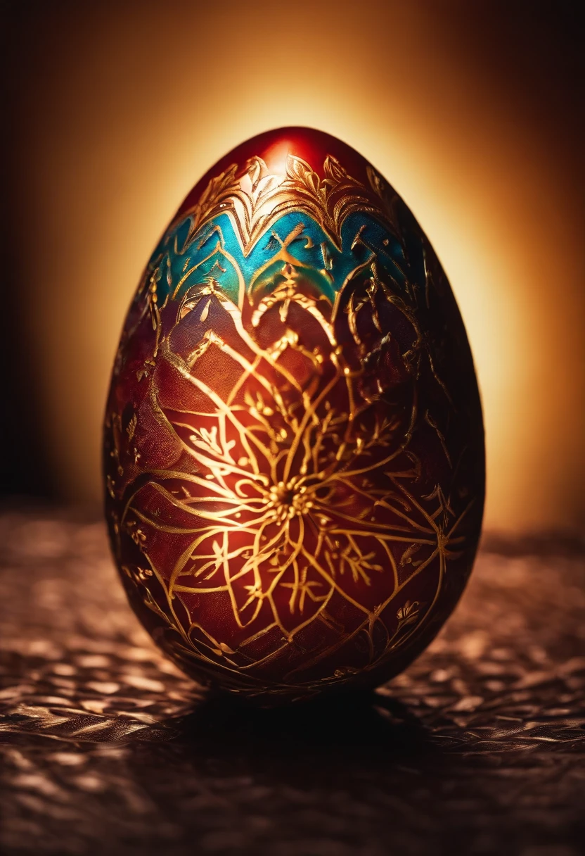 a macro shot of a single Easter egg, zooming in on the hot wax designs, with the vibrant colors and intricate details highlighting the artistry and craftsmanship involved