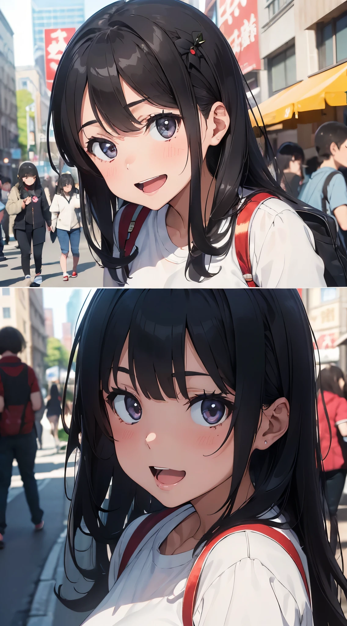 1womanl,Black hair,14years ,(()),Beautiful breasts,(((sexy white shiny cheongsam)))(())(((Blushing cheeks、Smile with open mouth)),(((Satin Narico))),((( portlate))),Crowds,white shiny cheongsam