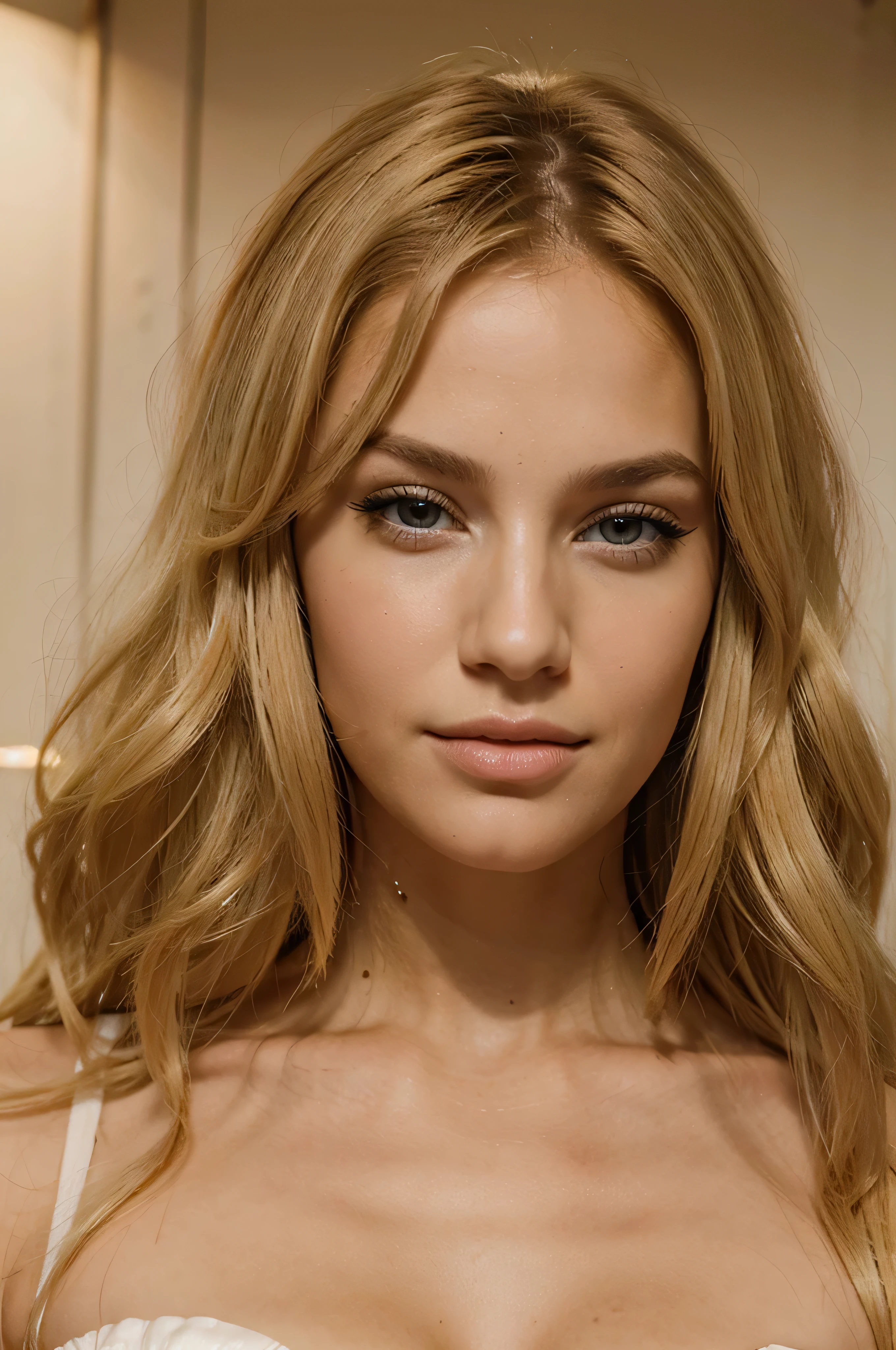 The face of the most beautiful woman in the world with blonde hair