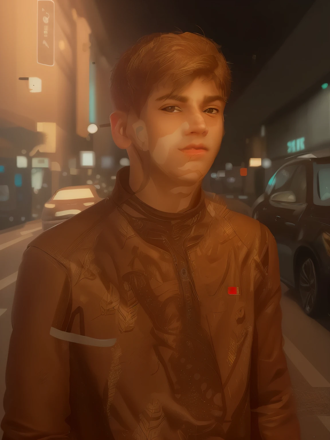 A boy with coffee futuristic background realistic face 8k ultra high quality