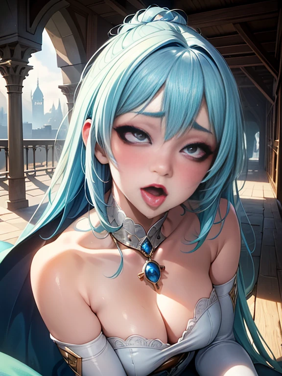 ((top quality, 8k, masterpiece: 1.3, ultra hd, high quality, best quality, high definition, realism)), sharp focus: 1.5, Beautiful girl with thin and skinny body, thin and skinny body, small breast, Light blue hair, green eye color with light Gradation, Erotic ahegao expression, Mouth open, Erotic straddled body position Lying around on the bed with both legs wide open showing her pubic, Selfie pose, Armpit, abs, abdominal muscle, The whole body wet sweats, The pubic shape is clearly visible, Both legs opened wide showing her pubic, pubic hair.