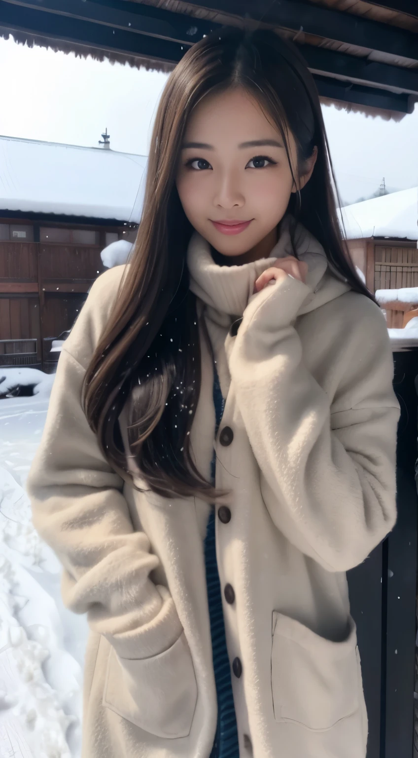 It's snowing、beautiful japanese woman in winter、opulent、Best Quality、Cyber techno world