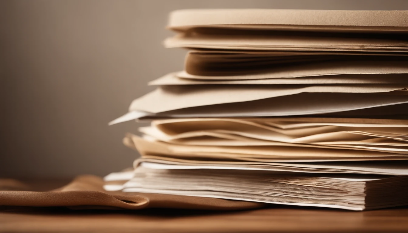 a still life shot of a stack of neutral-colored papers, each with different geometric patterns or textures, creating an aesthetically pleasing composition that showcases the variety and beauty of paper designs