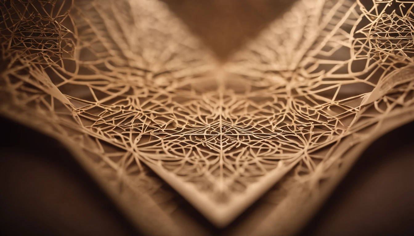a creative shot of a neutral-colored paper background with a layer of translucent vellum on top, featuring intricate laser-cut geometric designs, creating a layered and dimensional effect
