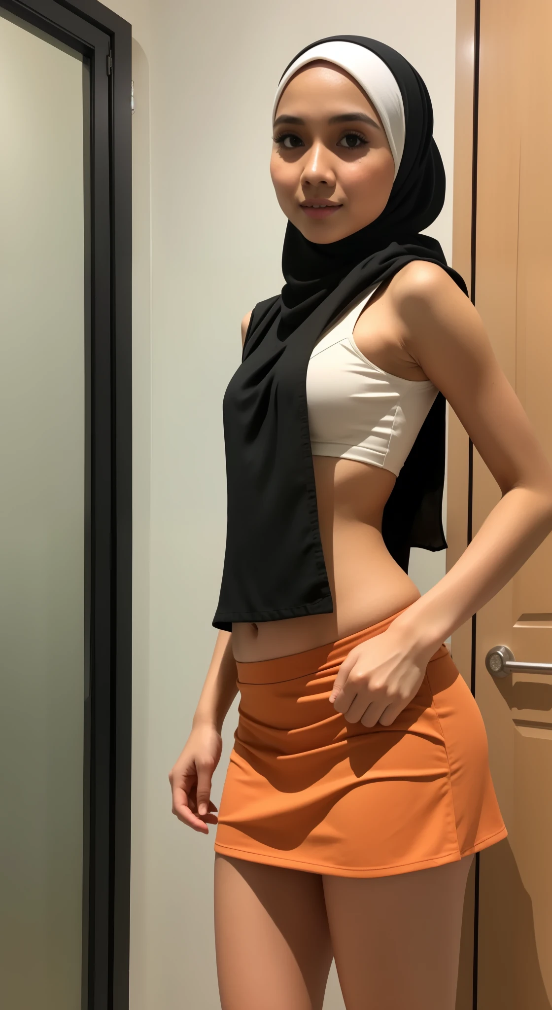((HIJAB MALAY GIRL)), SKINNY, FLAT CHEST, MINI SKIRT, HUGE WIDE BUTT, SKINNY, FLAT CHEST