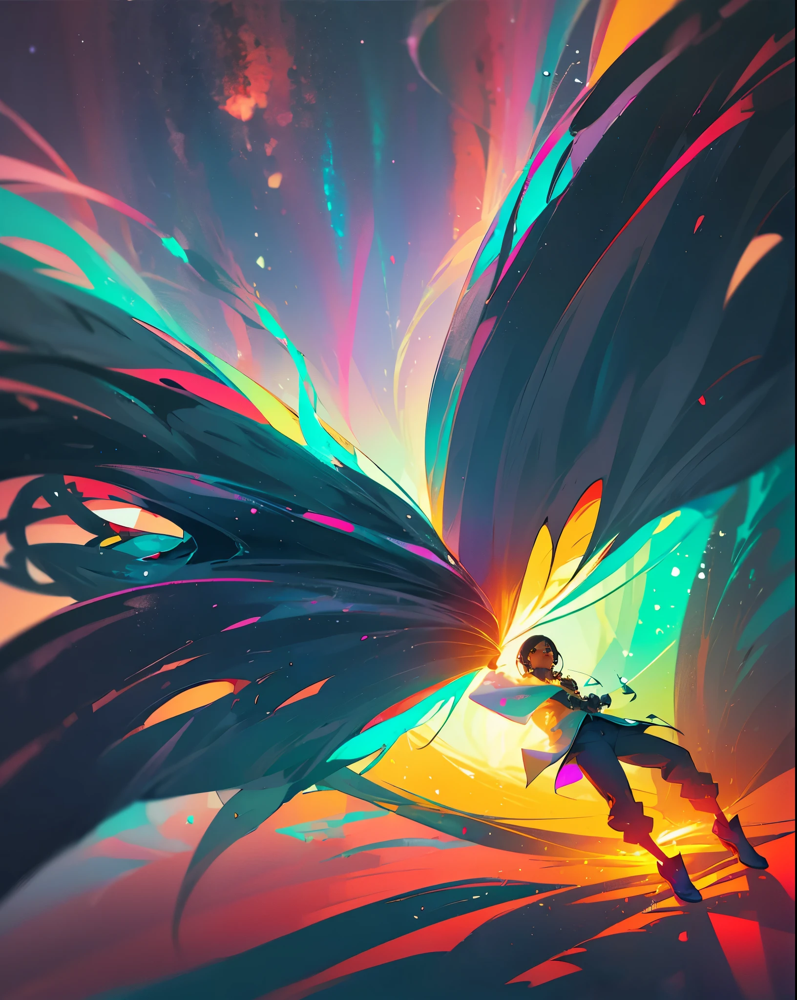 ((Ultra Long Exposure Photography)) high quality, highly detailed, Colorful beautiful woman silhouette made of millions of ultra bright neon strings, beautiful silhouette, by yukisakura, high detailed --auto --s2