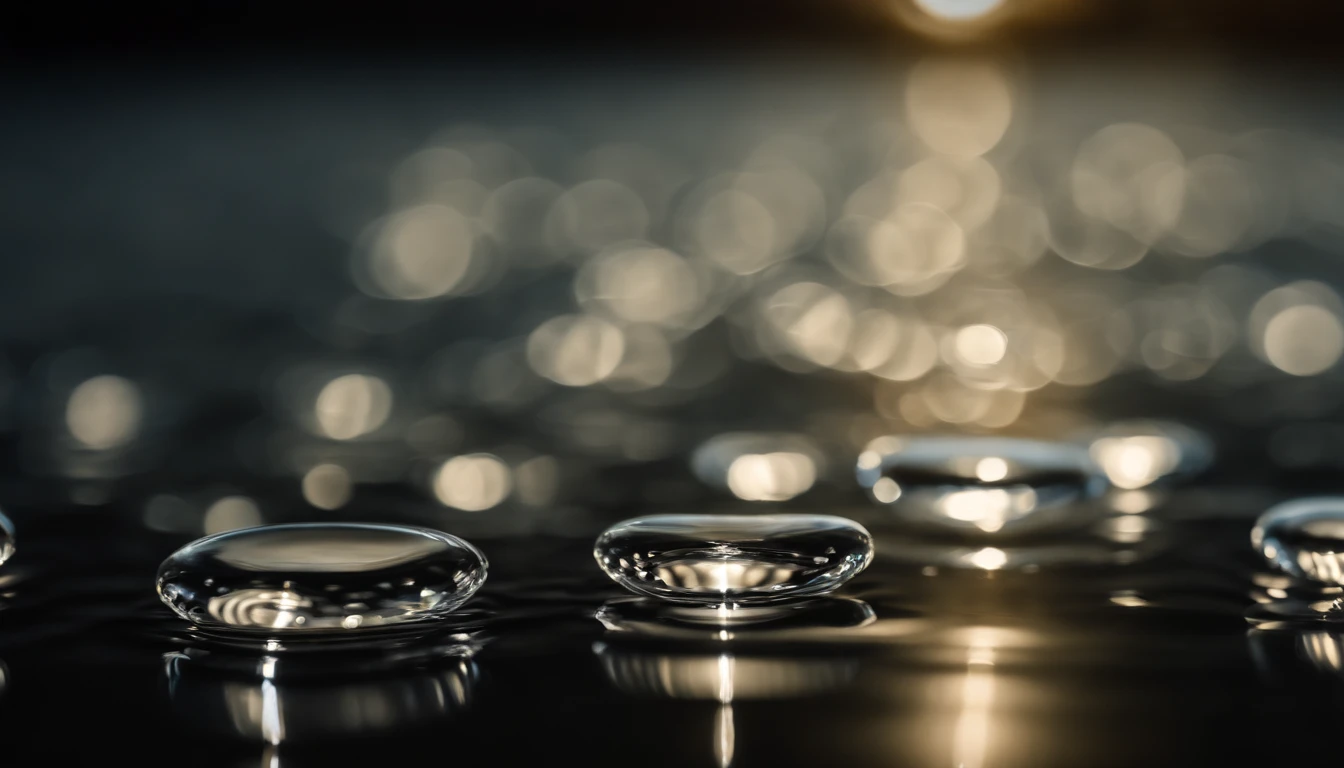 a macro shot of a vibrating water surface, showcasing the beautiful and intricate patterns created by the interaction of water molecules, with light reflecting off the ripples, creating a mesmerizing image