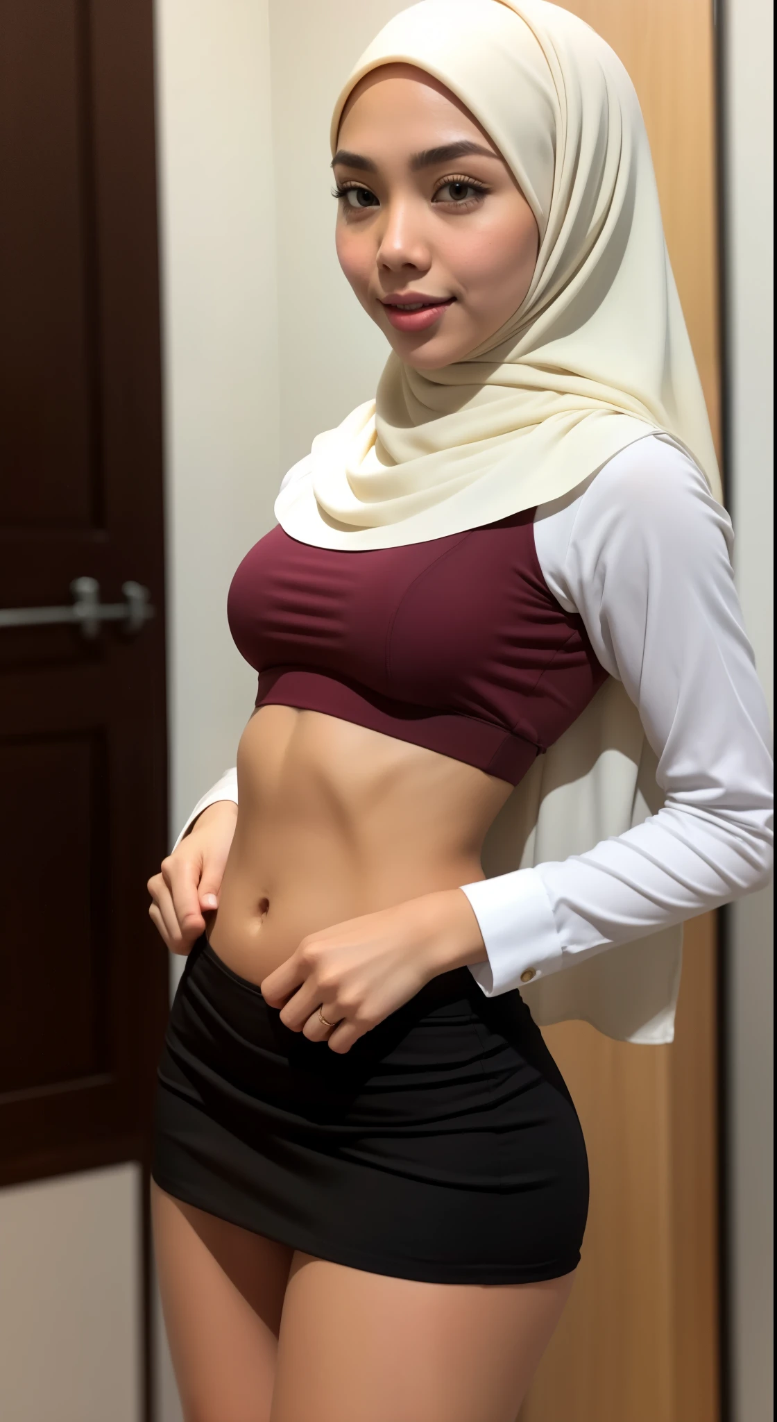 ((HIJAB MALAY GIRL)), SKINNY, FLAT CHEST, MINI SKIRT, HUGE WIDE BUTT, SKINNY, FLAT CHEST