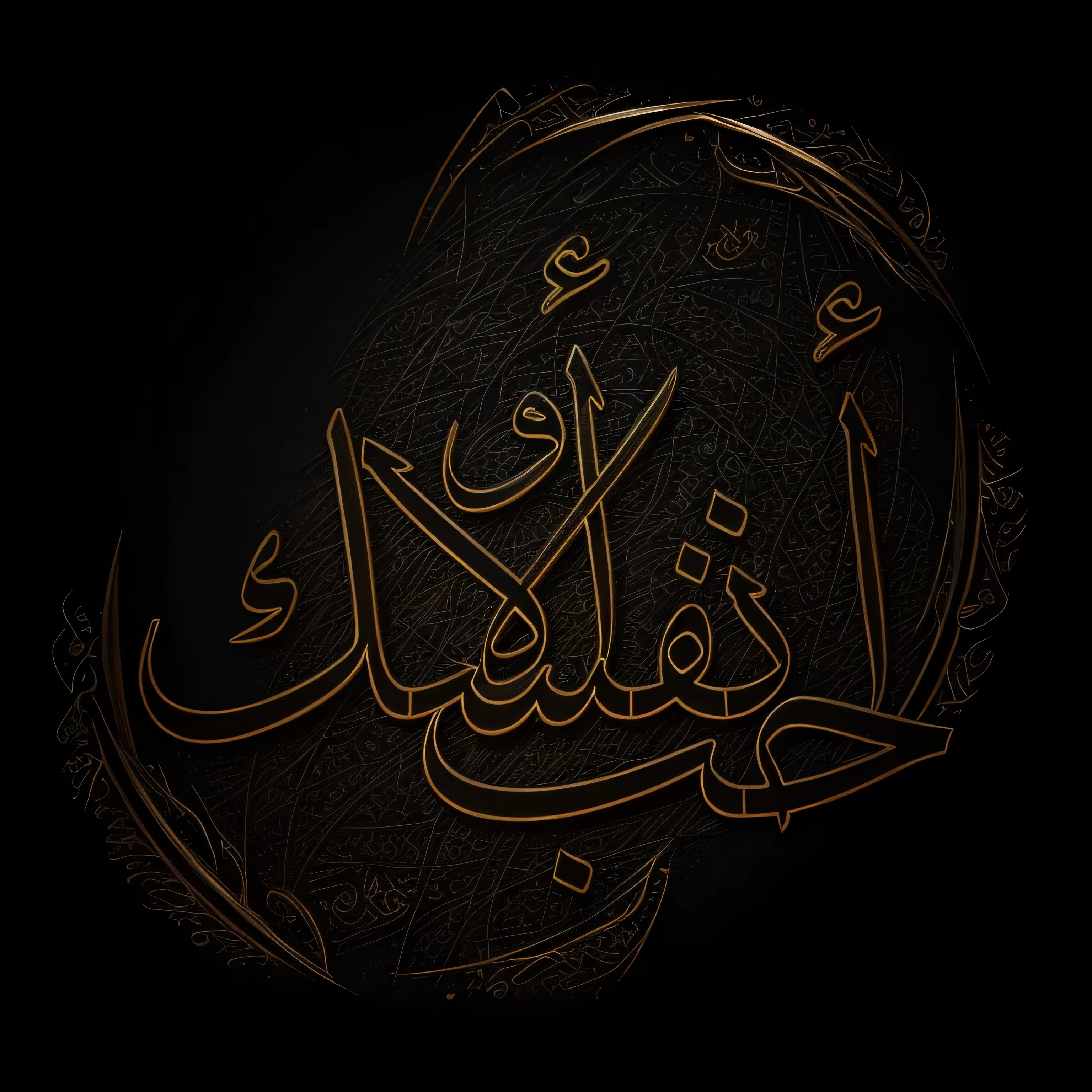 arabic caligraphy in goldish color on black marbal texture
