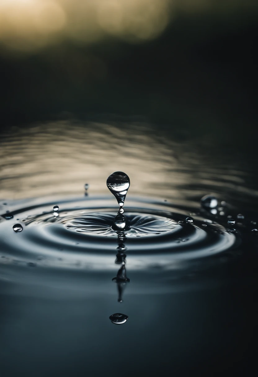 an abstract shot of water droplets on a vibrating surface, with multiple droplets creating unique and unpredictable patterns, showcasing the chaos and beauty that arises from the influence of vibration on water