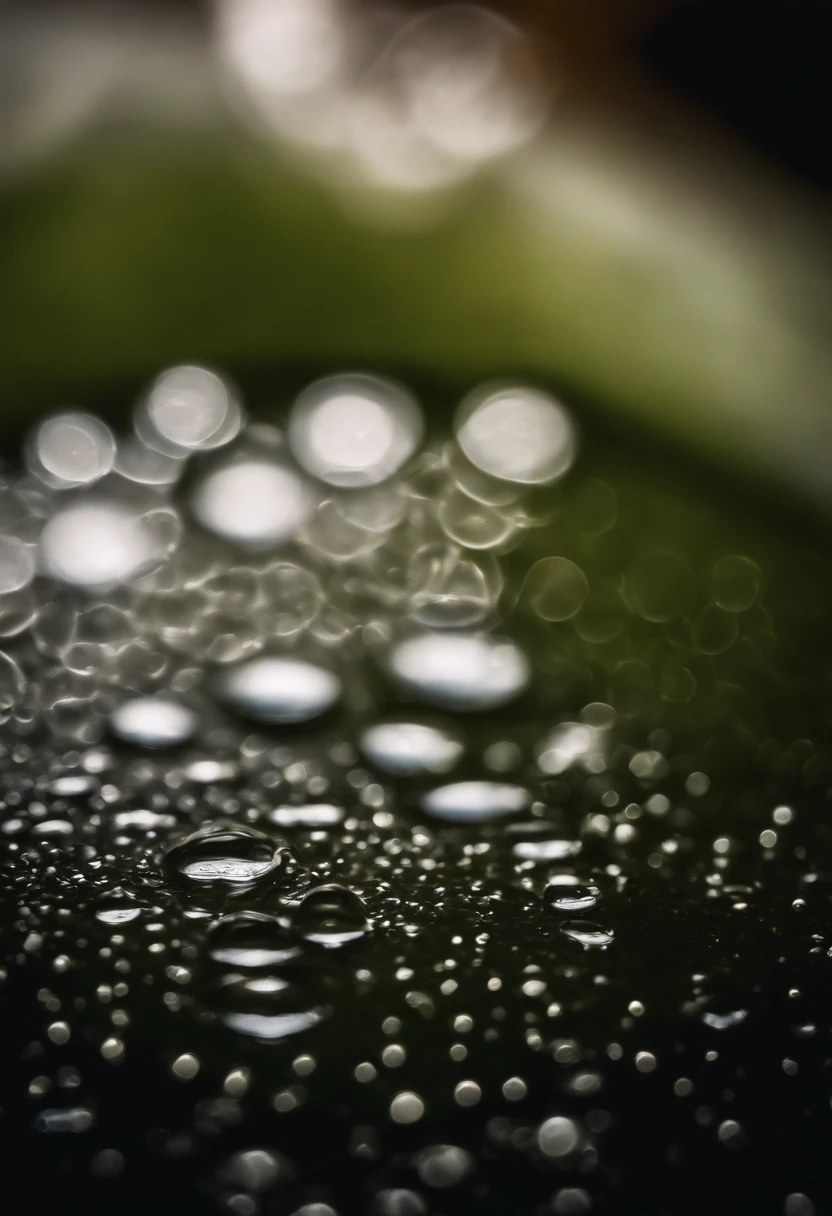 an abstract shot of water droplets on a vibrating surface, with multiple droplets creating unique and unpredictable patterns, showcasing the chaos and beauty that arises from the influence of vibration on water