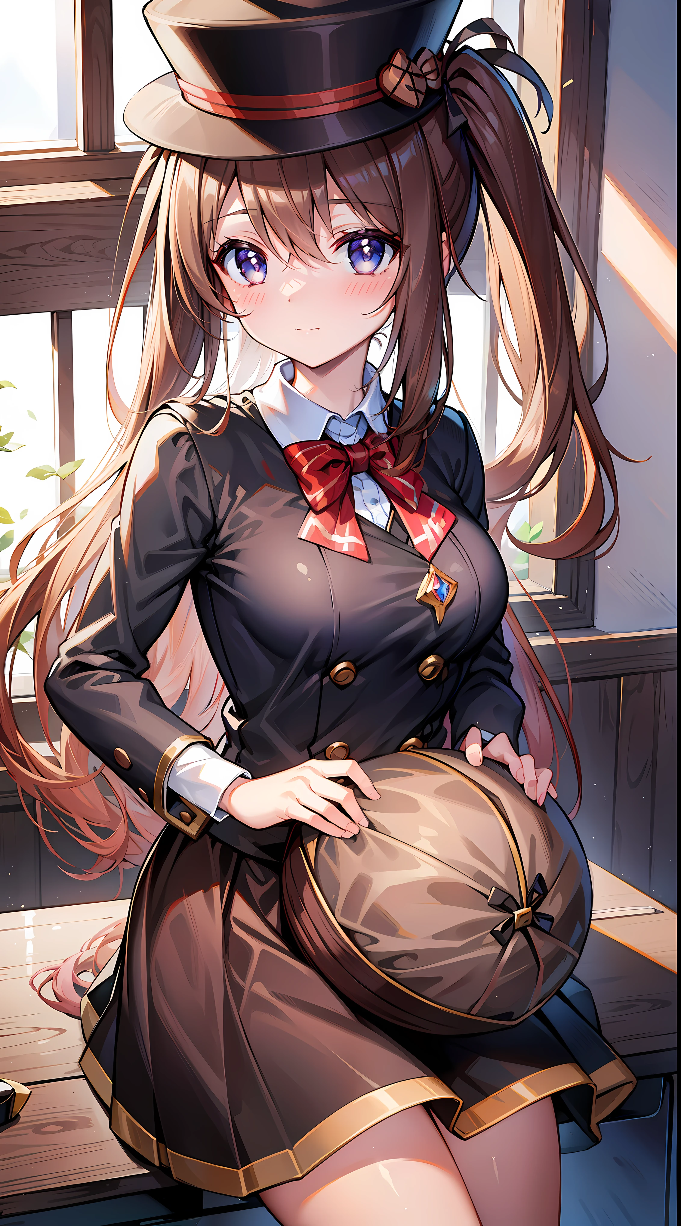 1 busty girl,walnuts,tmasterpiece,Best quality,Black tiara,a skirt,Hats,Office room