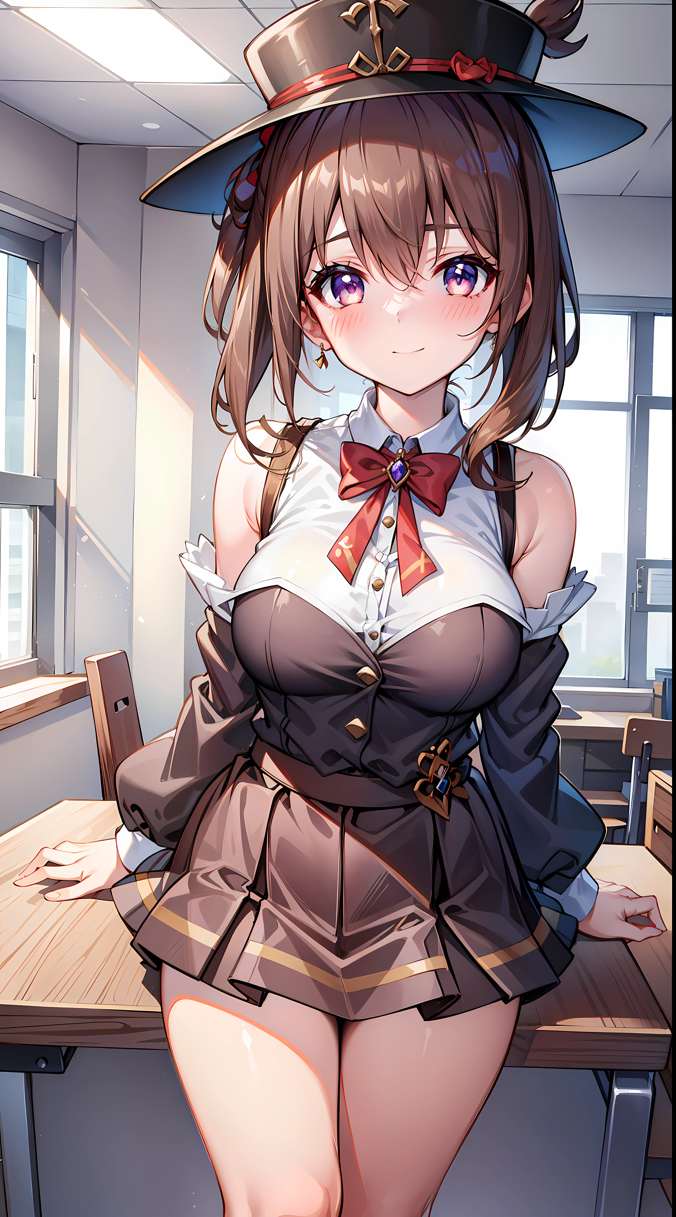 1 busty girl,walnuts,tmasterpiece,Best quality,Black tiara,a skirt,Hats,Office room