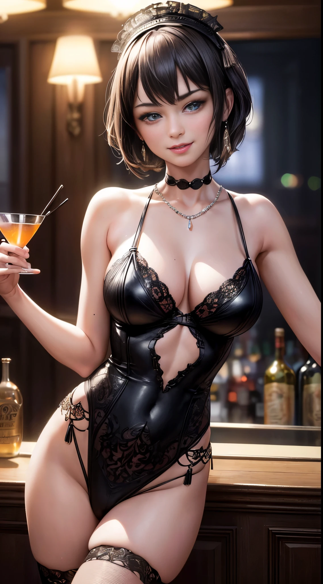 (best quality,4k,8k,highres,masterpiece:1.2),ultra-detailed,(realistic,photorealistic,photo-realistic:1.37),Speakeasy Party: Transport your viewers to a clandestine speakeasy with a candid shot of Flappers enjoying a night of jazz, cocktails, and rebellion, provocative pose, seductive smile