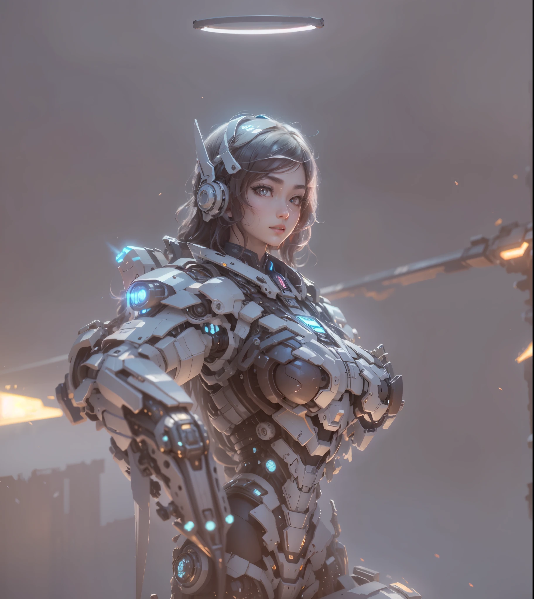 ((Best Quality)), ((Masterpiece)), (Very Detailed:1.3), 3D, Shitu-mecha, Beautiful cyberpunk woman with her pink mech in the ruins of a city in the forgotten war, Ancient technology, HDR (High Dynamic Range), ray tracing, NVIDIA RTX, super resolution, unreal 5, subsurface scattering, PBR texture, post-processing, anisotropic filtering, depth of field, maximum sharpness and sharpness, multi-layer texture, albedo and highlight maps, surface shading, Accurate simulation of light-material interactions, perfect proportions, octane rendering, duotone lighting, low ISO, white balance, rule of thirds, wide aperture, 8K RAW, efficient sub-pixels, subpixel convolution, luminescent particles, light scattering, Tyndall effect, wear a glasses, long black hair, glowing red eyes