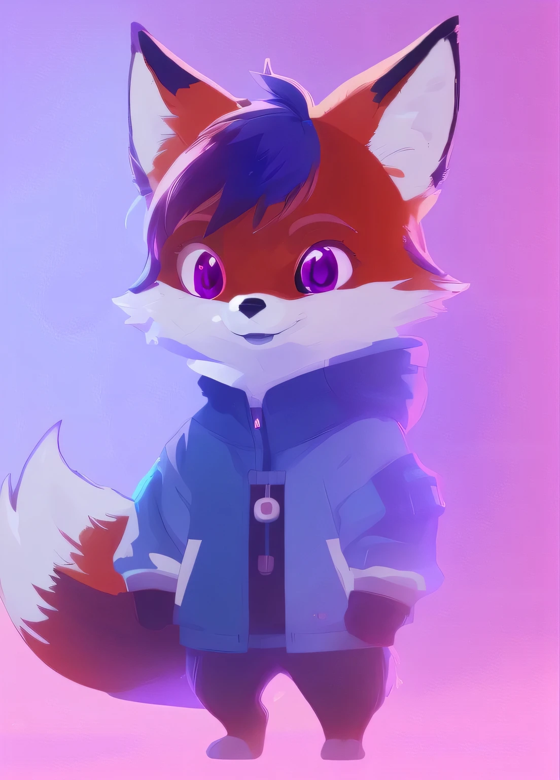 Anime style illustration of fox wearing jacket and gloves, Play PS5 games in front of the TV,cute fox, girl fox, anthropomorphic fox, an anthropomorphic fox, Human fox, league of legend《Chibi》The fox comes in, an anthropomorphic cyberpunk fox, cute character, tonic the fox, digital fox, furry character, Cute and detailed digital art