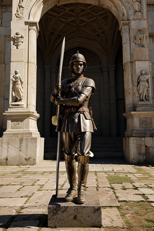 criar imagem se uma estatua de um soldado romano com a espada em punho