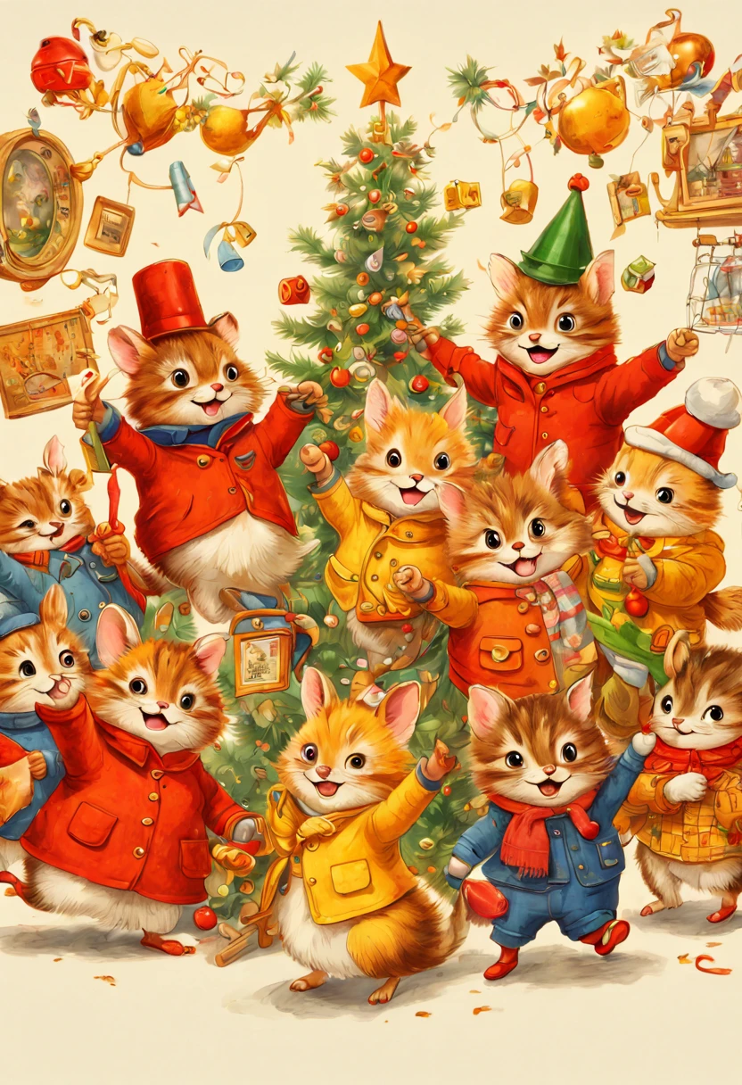 by Richard Scarry, happy new year, enhance, intricate, (best quality, masterpiece, Representative work, official art, Professional, unity 8k wallpaper:1.3)