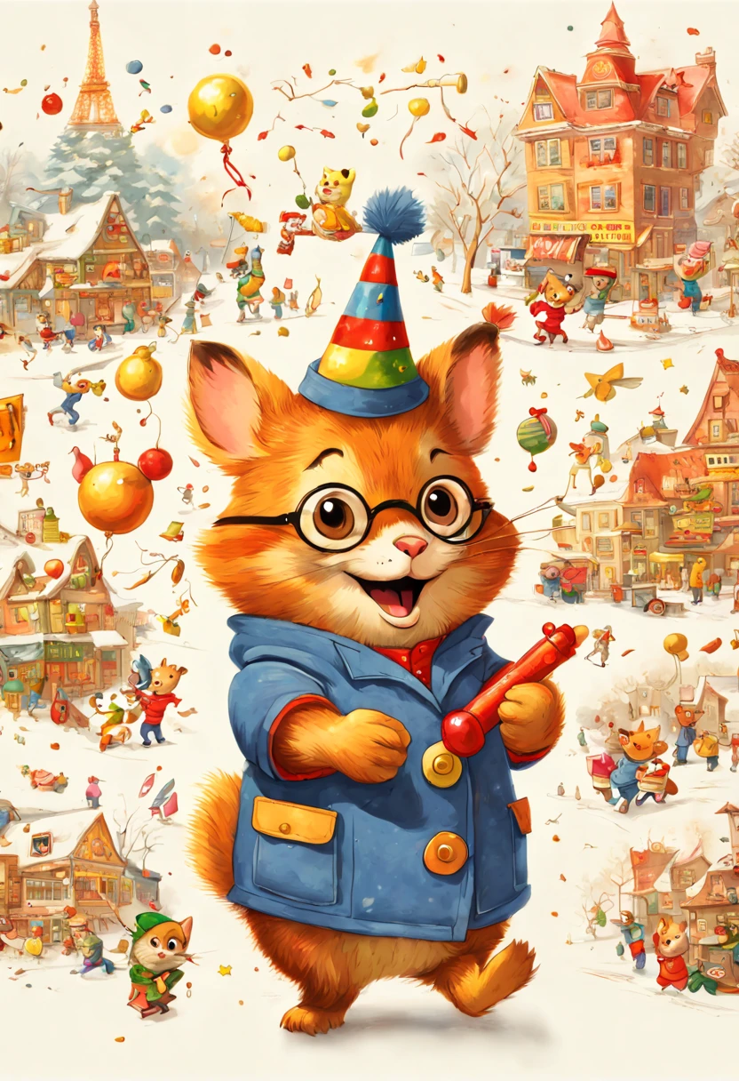 by Richard Scarry, happy new year, enhance, intricate, (best quality, masterpiece, Representative work, official art, Professional, unity 8k wallpaper:1.3)