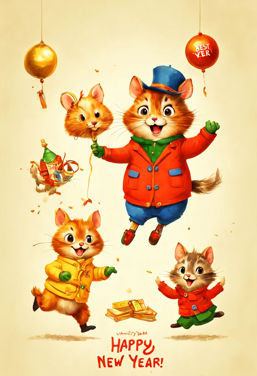 by Richard Scarry, happy new year, enhance, intricate, (best quality, masterpiece, Representative work, official art, Professional, unity 8k wallpaper:1.3)