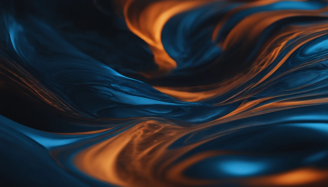 a top-down shot of a computer-generated abstract background, with fluid and organic shapes in blue and orange tones, mimicking the texture and movement of acrylic paints, creating an immersive and visually stimulating image