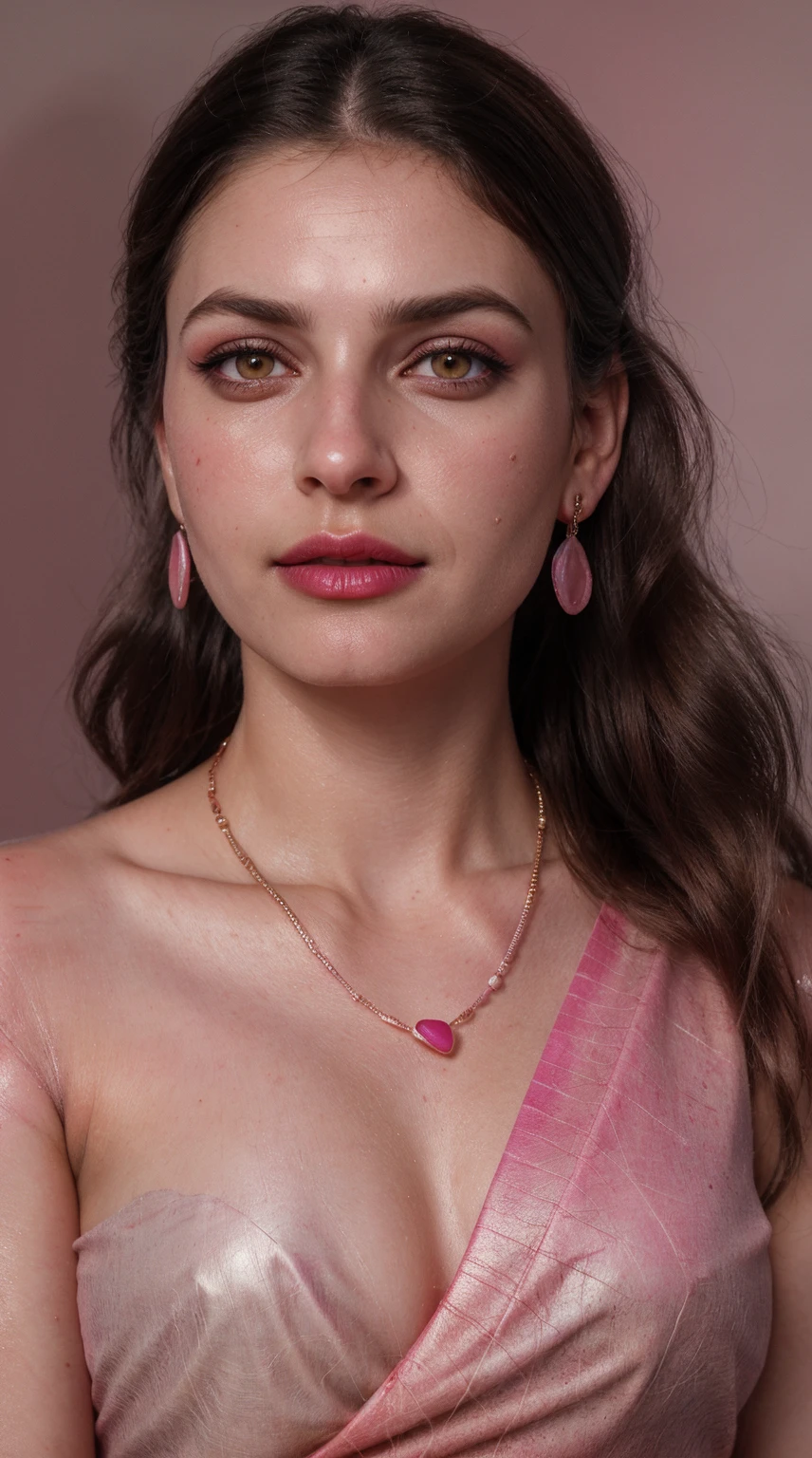 Salwar Kameez dark pink color, (RAW photo, realism: 1.8), (very dark pink lip gloss, jet dark pink lipstick, realistic eyelashes, dark brown eye shadow, shy, blushing, high quality, high resolution, depth of field, chromatic aberration, caustic, wide light, natural colors, 20 year old woman), necklaces, chokers, earrings, bracelets, soft skin, fair pink skin, small breasts size, water sprinkled on face, oily shine skin, slime nose, soft skin, wears nose pin,