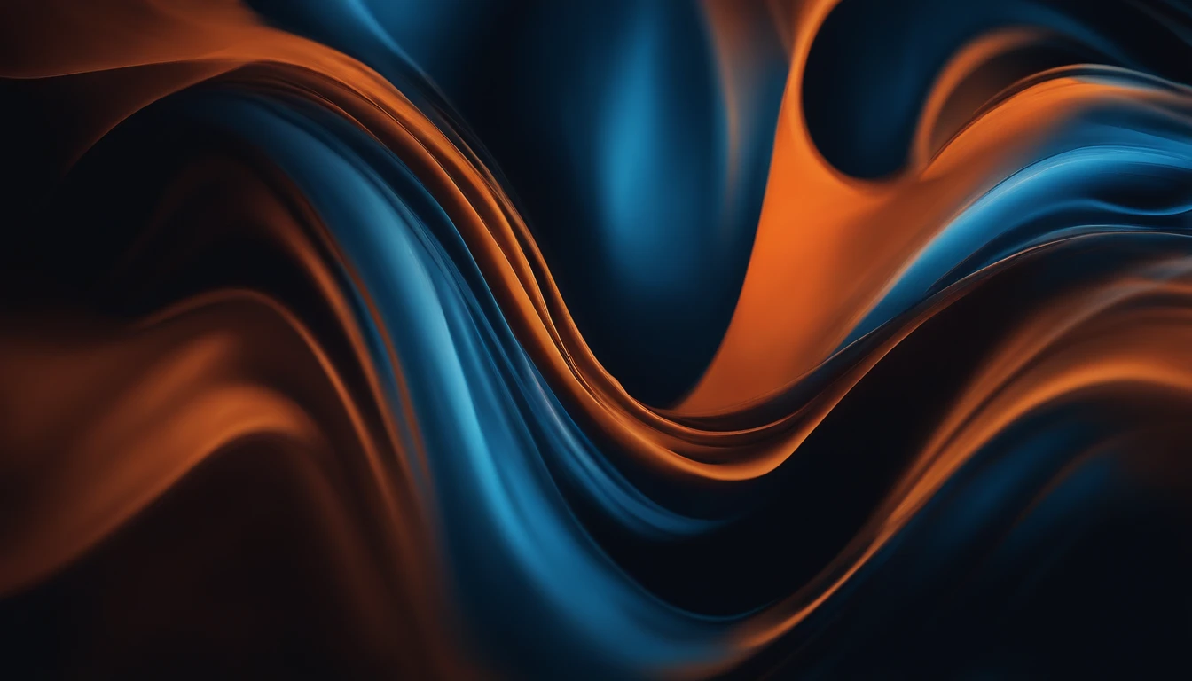 an abstract shot of a computer-generated background, with layers of blue and orange tones blending and colliding, creating a sense of movement and depth, reminiscent of the fluidity of acrylic paint
