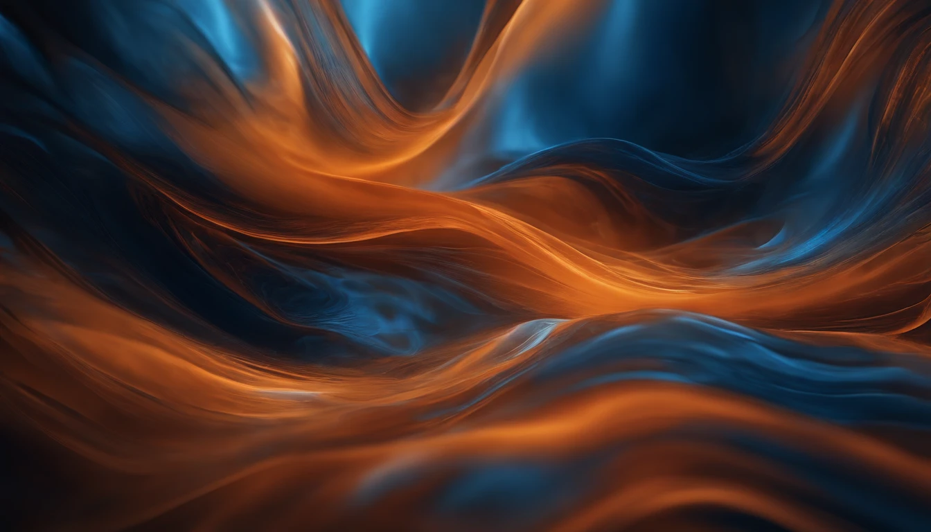 an abstract shot of a computer-generated background, with layers of blue and orange tones blending and colliding, creating a sense of movement and depth, reminiscent of the fluidity of acrylic paint