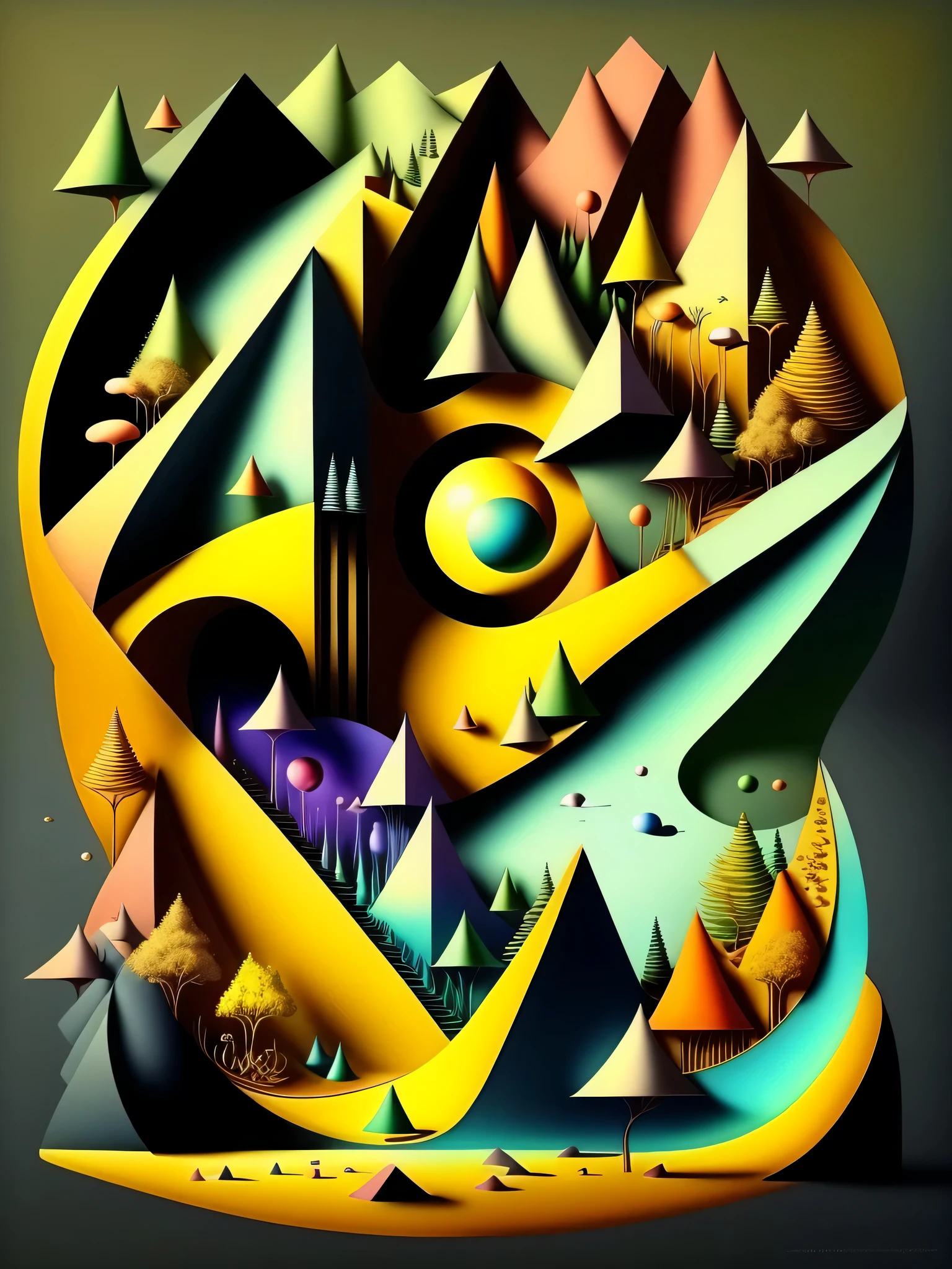 Create a geometric optical illusion artwork that plays with perspective and depth. Using a combination of shapes, lines, and colors, design an image that tricks the viewer's perception. Experiment with the placement and size of the shapes to create a sense of movement and interaction. Incorporate contrasting colors to enhance the illusion. Aim to evoke a sense of intrigue and fascination in the viewer.