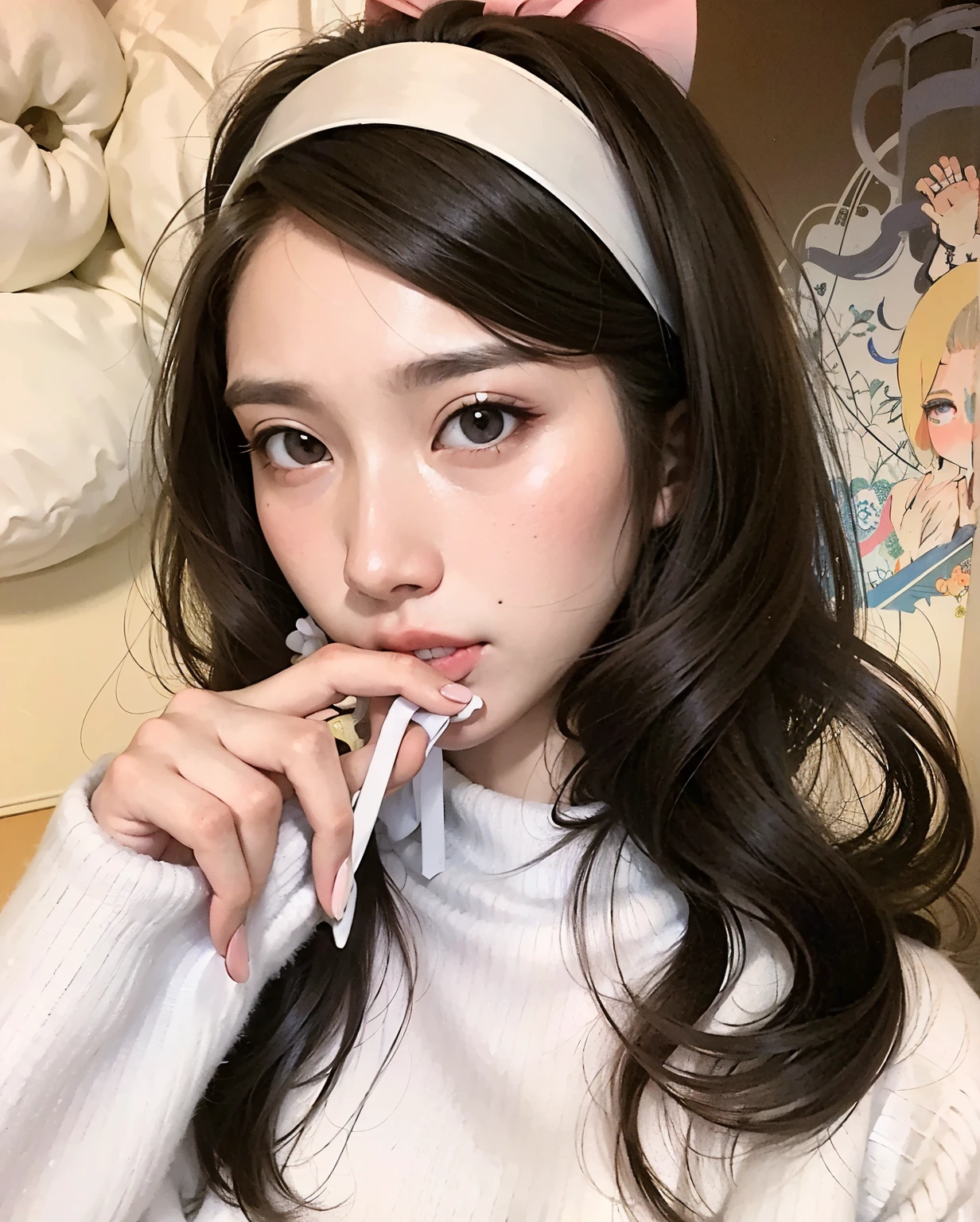 Blonde haired girl with a pink bow and headband posing for a photo, linda Delphine, branco hime corte penteado, Branch Range, Fairycore, longos cabelos brancos e franja, pale porcelain white skin, her hair is white, cabelo whitebangs cabelo, pale hair, perfeita de cabelos brancos, extremely pale blond hair, kawaii aesthetic, Estilo Lolitaory pale skin