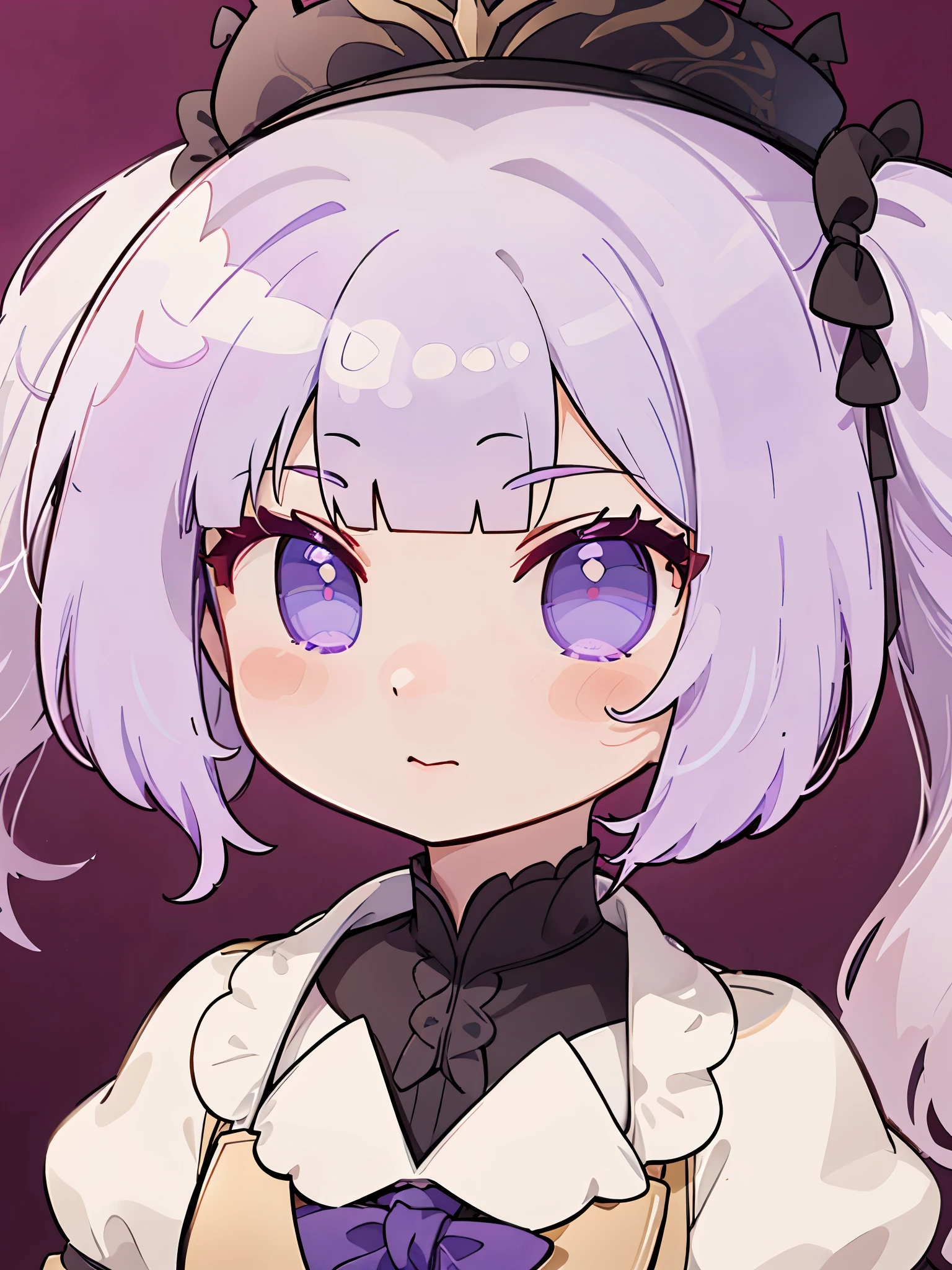 Chibi, big face, pinkish white hair, purple eyes, cute, blush, ponytails, only face,