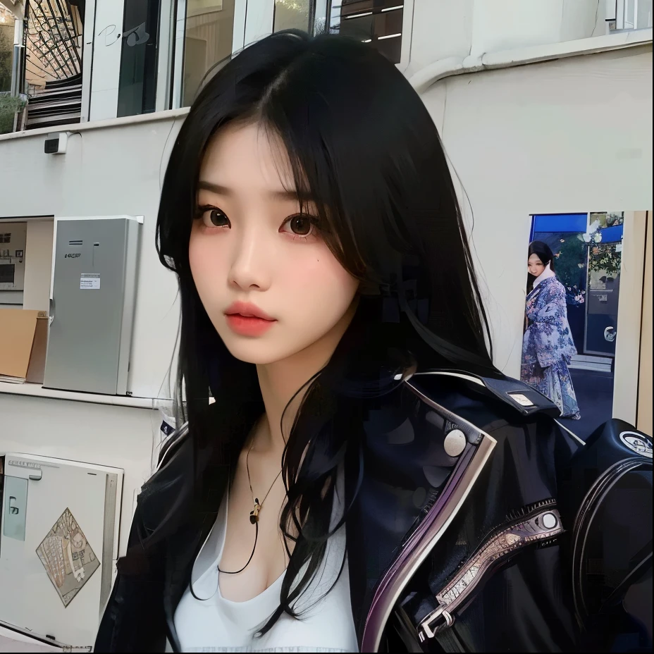 there is a woman standing in front of a wall with pictures on it, korean girl, ulzzang, bae suzy, cruel korean goth girl, beautiful south korean woman, gorgeous young korean woman, sakimichan, xision wu, beautiful young korean woman, korean woman, jinyoung shin, she has black hair with bangs, a young asian woman, with round face