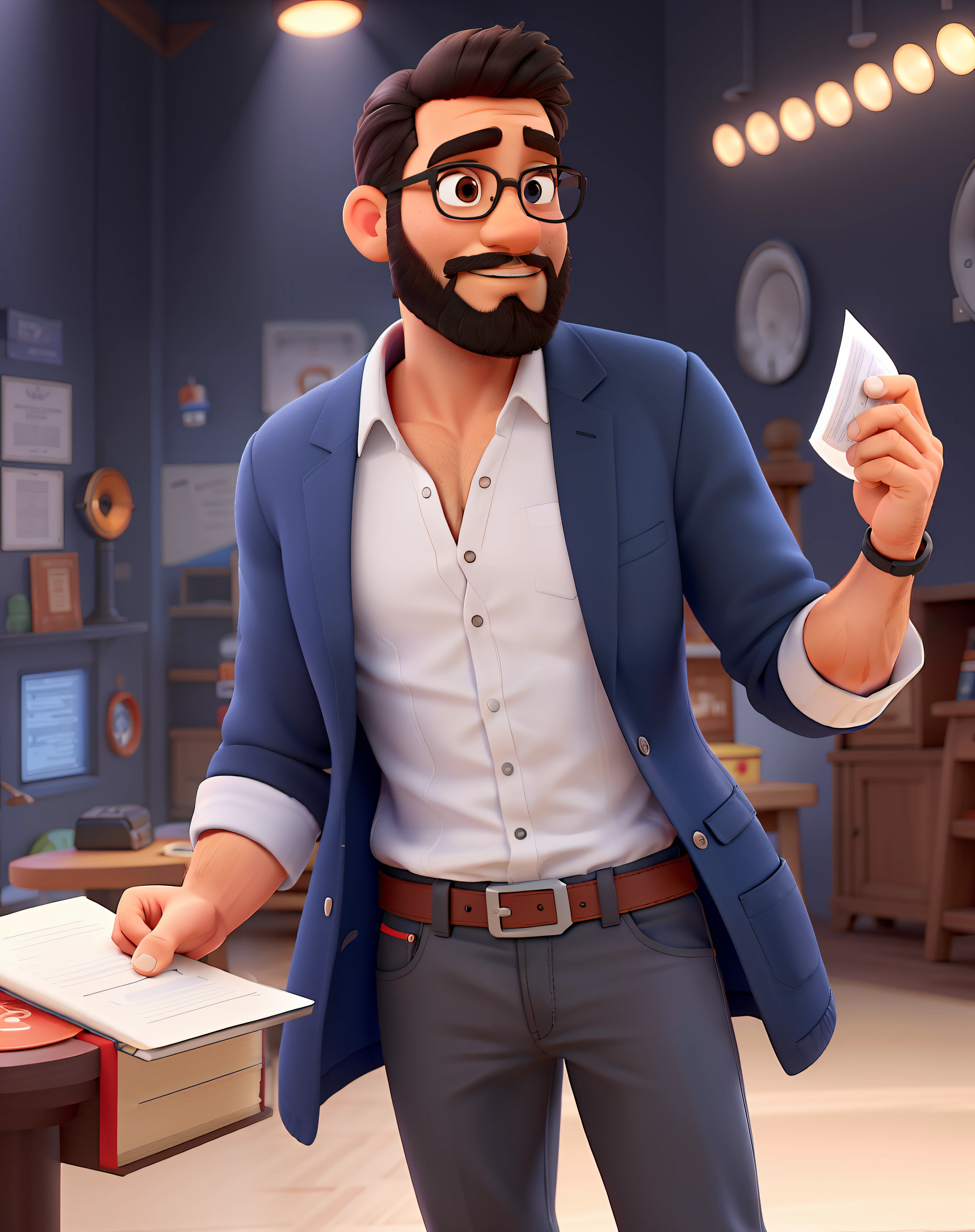 You can improve the thinner beard with a few white strands, Haz que los zapatos Redley blancos parezcan de cuerpo completo. Man Standing Black Background On Speaker Type Stage With Microphone In One Hand And Book In The Other In Best Quality Disney Pixar Style, Mayor calidad.