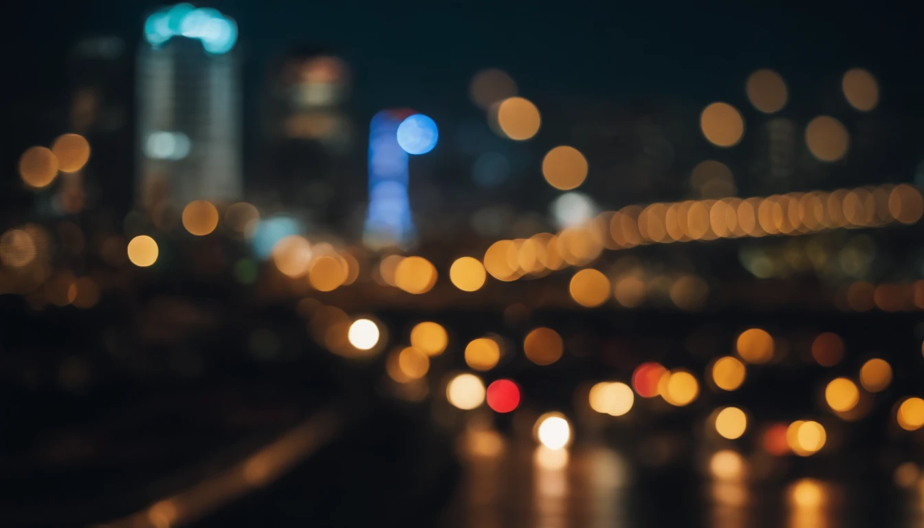 a nighttime shot of a bokeh cityscape background, with vibrant circle lights creating a captivating and dreamy atmosphere, showcasing the energy and excitement of city life