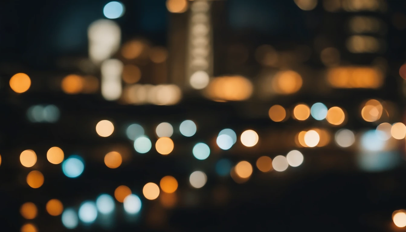 a close-up shot of a bokeh cityscape background, with circle lights in various colors and sizes, creating a visually stunning and dynamic composition, perfect for adding a touch of urban flair to design projects