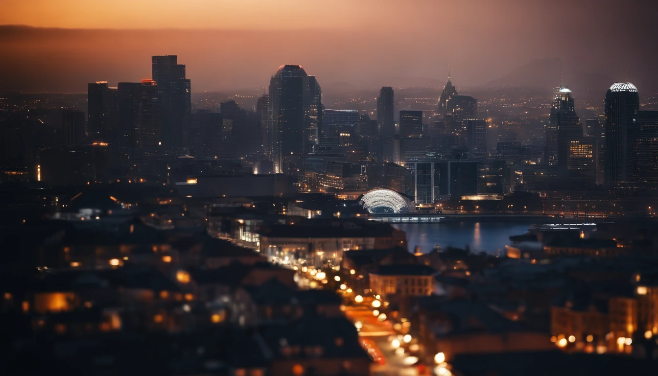 a creative shot of a bokeh cityscape background, with circle lights integrated into a larger graphic element, such as a logo or typography, creating a visually unique and eye-catching design