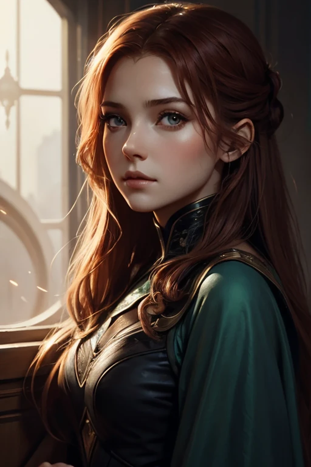 Sénatrice Valeria Caelius, sénatrice dans l'univers de Star Wars, cheveux longs auburn, Yeux verts, autoritaire, élégante, distingué, cours de vêtements brodés, regarde la caméra. très détaillé, peinture numérique, ArtStation, Art conceptuel, lisse, mise au point nette, illustration, Illustration par Wlop, Charlie Bowater et Alexandra Fomina.