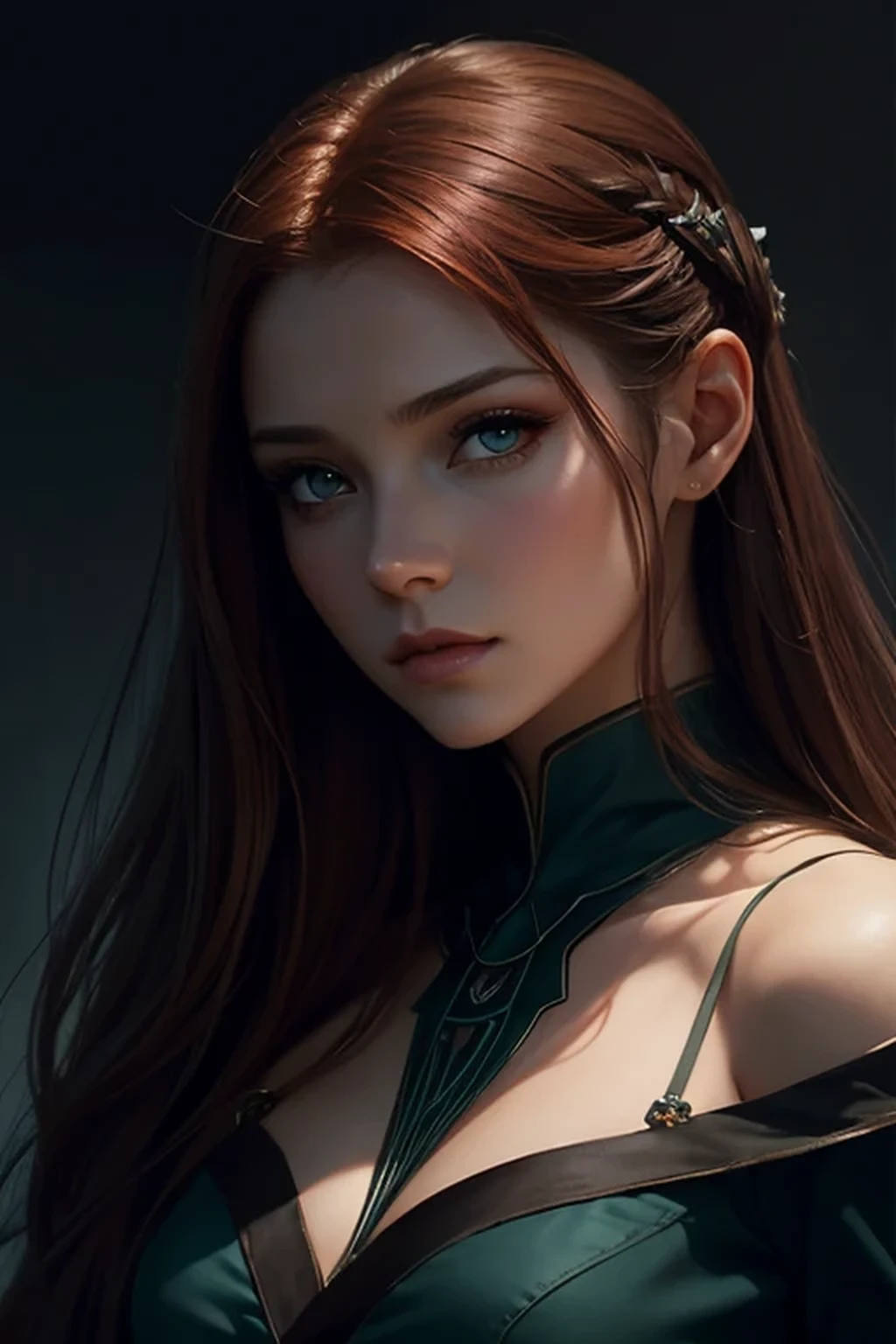 Sénatrice Valeria Caelius, sénatrice dans l&#39;univers de Star Wars, cheveux longs auburn, Yeux verts, autoritaire, élégante, distingué, cours de vêtements brodés, regarde la caméra. très détaillé, peinture numérique, ArtStation, Art conceptuel, lisse, mise au point nette, illustration, Illustration par Wlop, Charlie Bowater et Alexandra Fomina.
