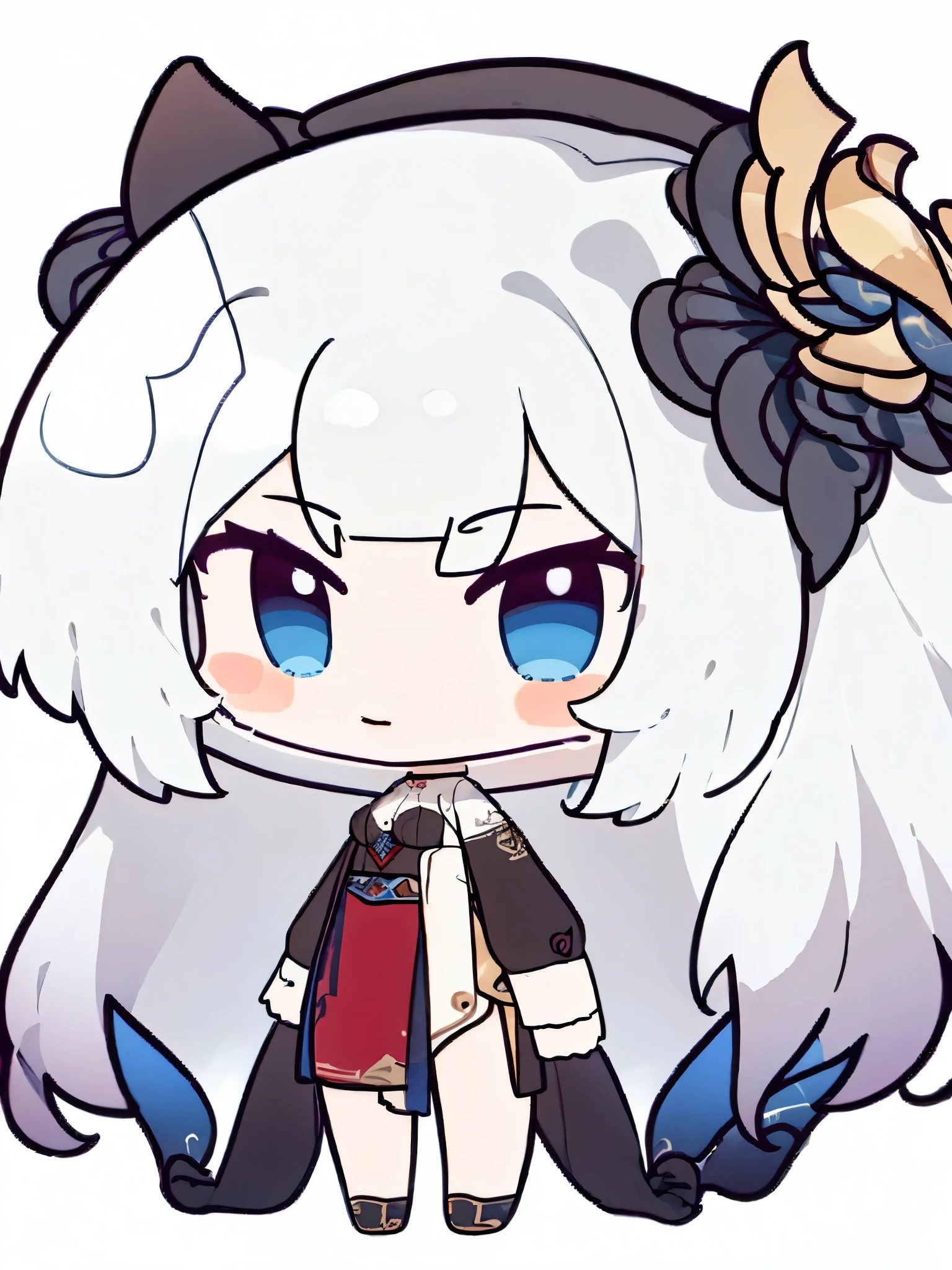 Chibi, big face, white hair, blue eyes, cute, blush, short hair, only face,