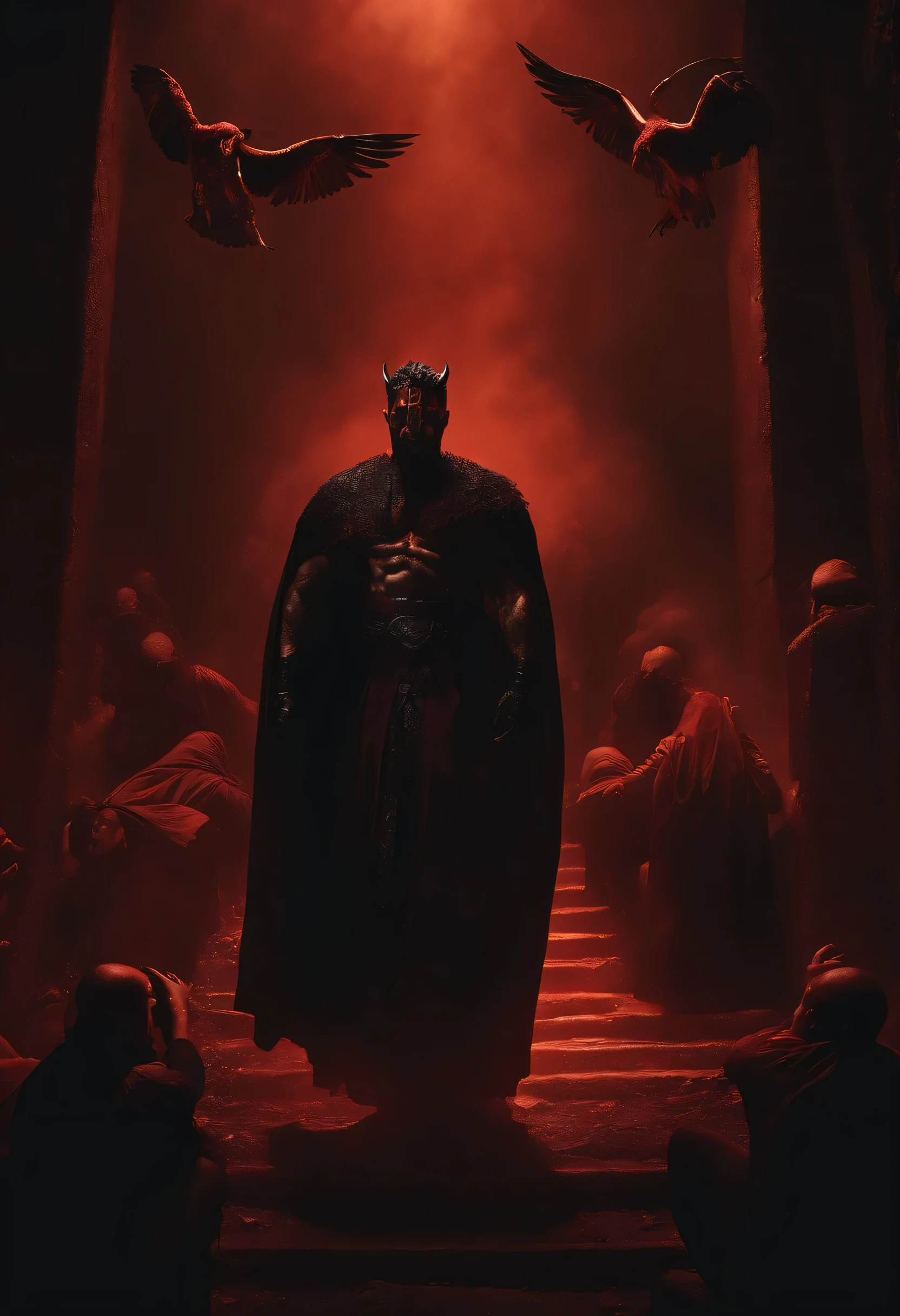Make Images of people committing various actions that are considered sinful in a dark scenario, with demons chaining people.