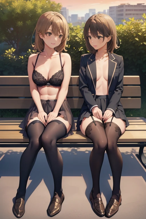 ((full body:1.4)), solo, 1 girl, irohaisshikitest, iroha isshiki, short hair, brown hair, (brown eyes:1.5), ((blue lingerie:1.5)), ((black stockings:1.5)), ((wide smile1.5)), ((medium breasts:1.4)), ((blushing)), red face. ((show feets:1.5)), ((hands on chest:1.5)), ((sitting on bench:1.4)),  ((black loafers:1.5)),
BREAK, park background, BREAK (masterpiece:1.2), best quality, high resolution, unity 8k wallpaper, (illustration:0.8), (beautiful detailed eyes:1.6), extremely detailed face, perfect lighting, extremely detailed CG, (perfect hands, perfect anatomy), (((centralized:1.4)), (view from down:1.5)), ((looking down:1.5)), ((full shot:1.5))