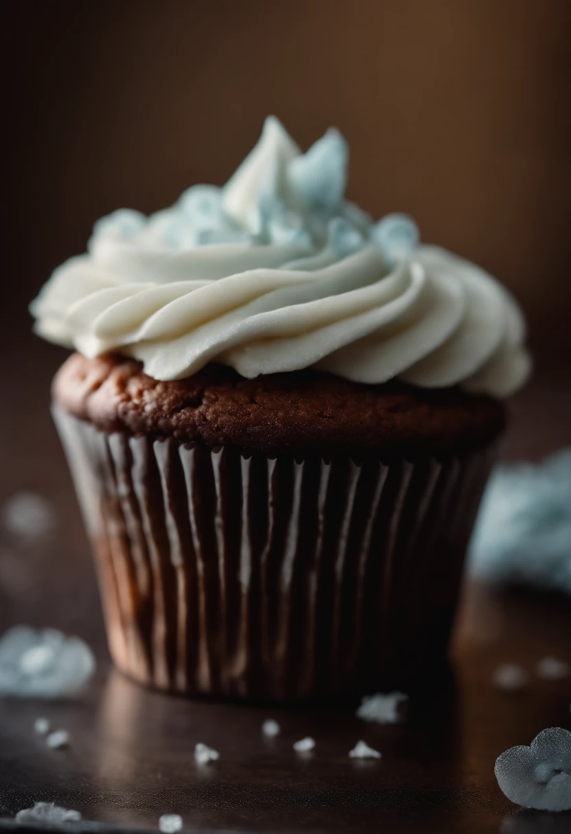 a detail shot of a perfectly frosted cupcake, showcasing the intricate piping work and decorative elements that make it a visually appealing and sweet snack